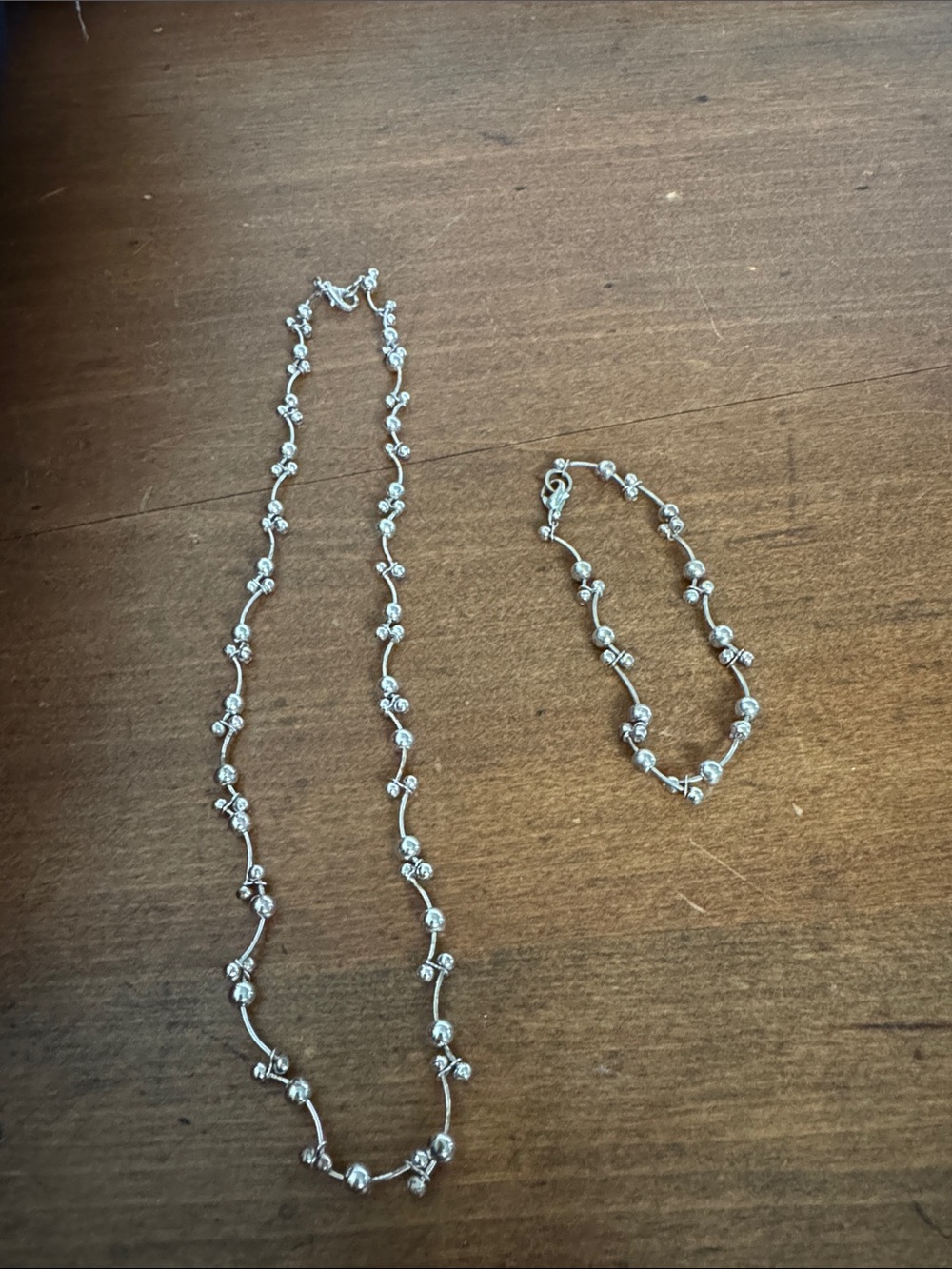 Avon Silver Tone Beaded Necklace and Bracelet Set